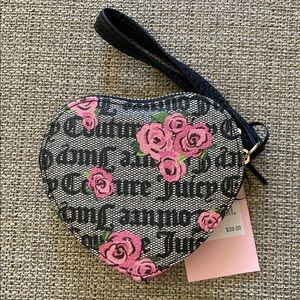 ☘️NWT! Juicy Couture  Pink Bloom Black Pleats Please Heart ZA Wristlet